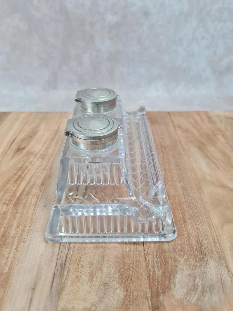Encensadero doble antiguo de vidrio moldeado, magnífica pieza de escritorio vintage – photo 3